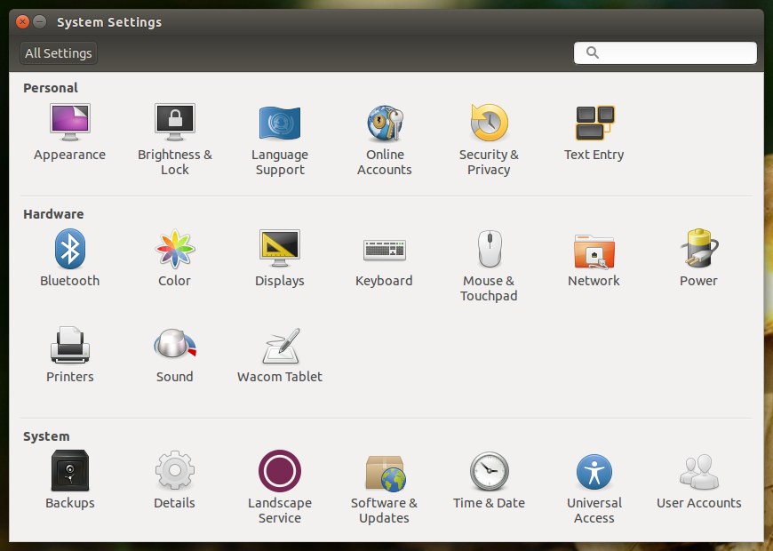 System Settings in Ubuntu